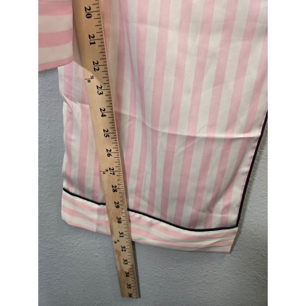 Victoria's Secret Pink White Stripe Satin Pajama Set Long Sleeve Pants Small - Picture 8 of 11